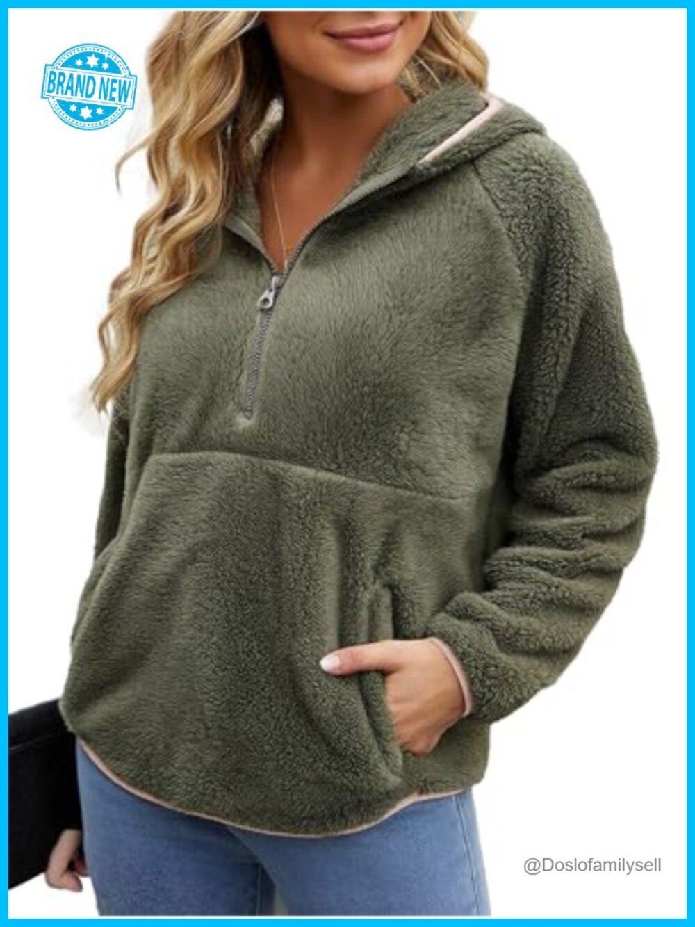 Sherpa Fleece Hoodie Pullover Sweatshirt with Zipper Kangaroo Pockets